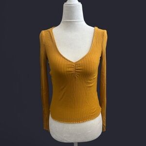 Mustard Long Sleeve Ribbed Top